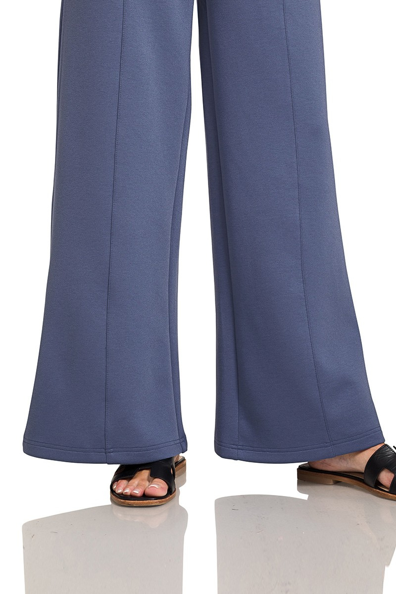 ZENANA SCUBA COLLAR PULLOVER & CENTER SEAM PANTS SET - BLUE INDIGO