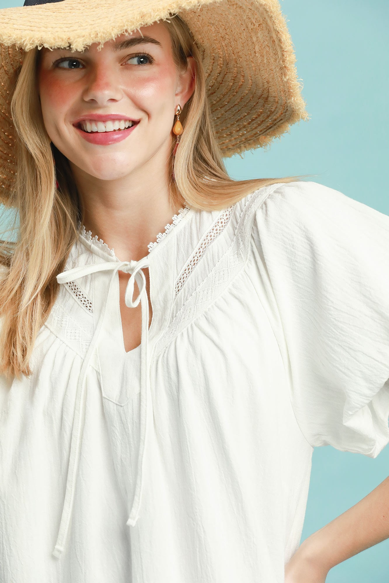 UMGEE FLUTTER SLEEVE TASSEL-TIE RUFFLE HEM MINI DRESS