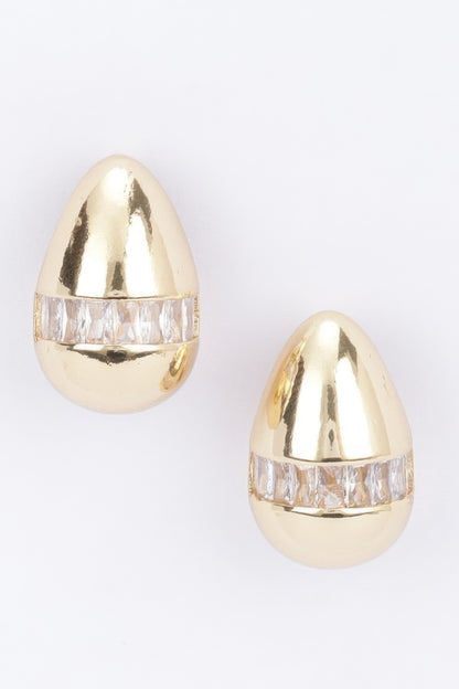 Gold metal stone teardrop earrings.