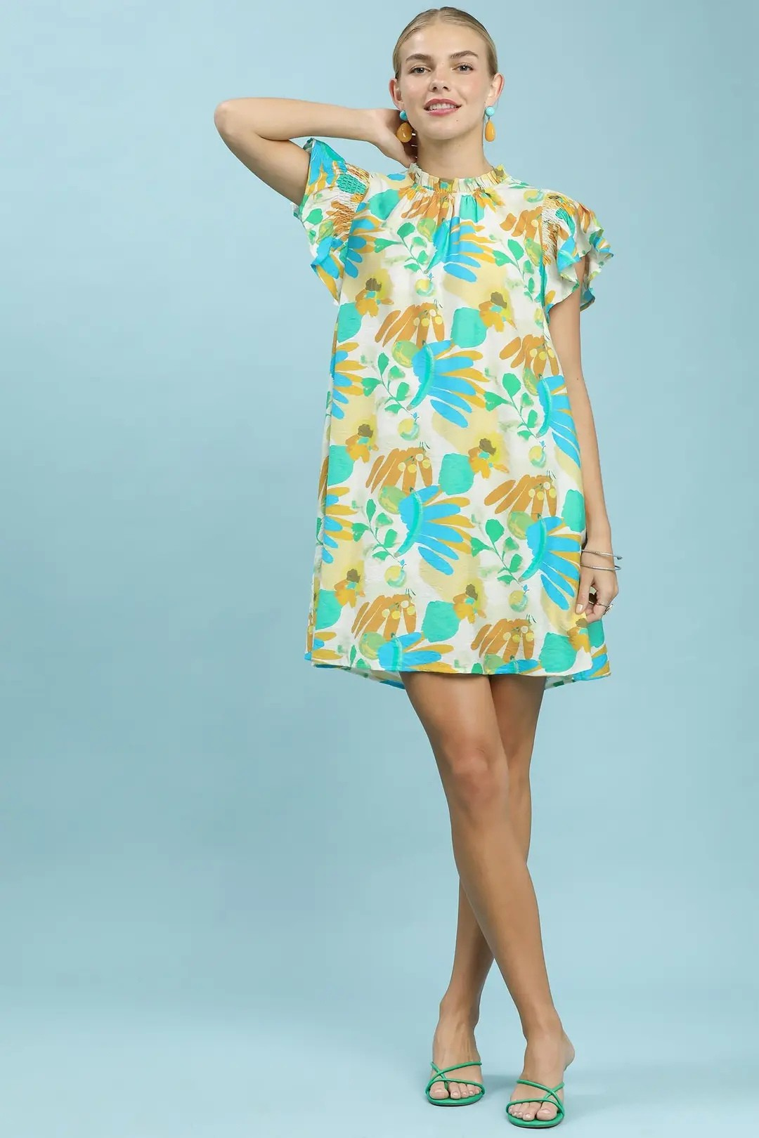 UMGEE RUFFLED BOTANICAL PRINT MINI DRESS