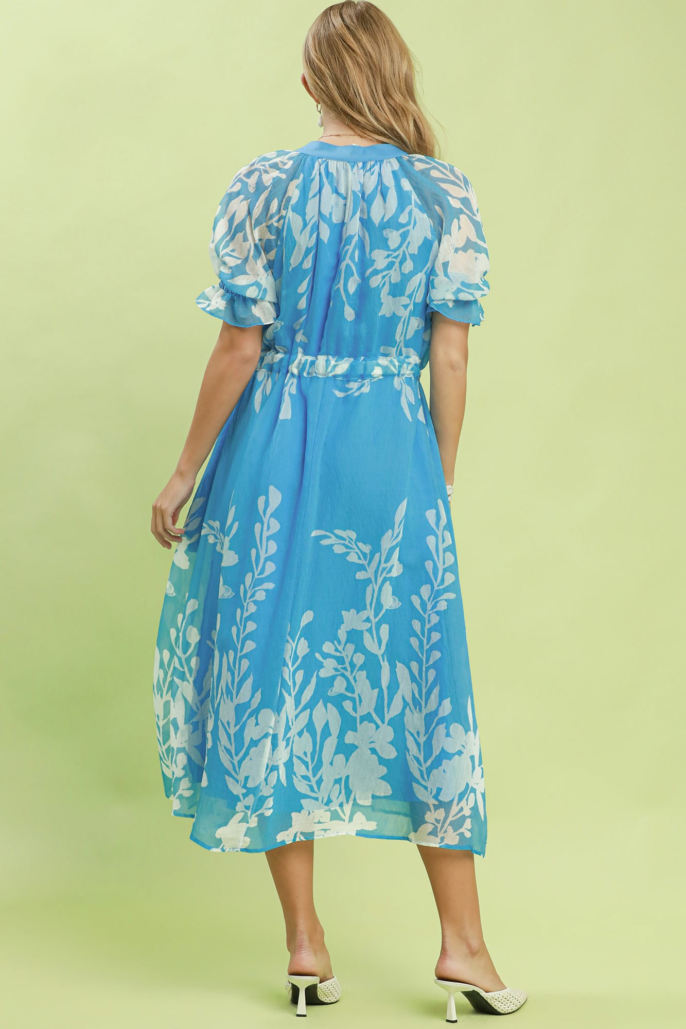 UMGEE FLORAL PRINT WAIST TIE POCKET MIDI DRESS