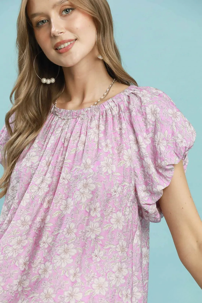 UMGEE FLORAL PUFF SLEEVE BLOUSE - PINK