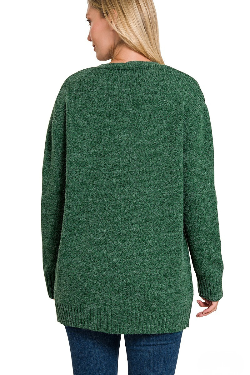ZENANA OPEN CARDIGAN - DARK GREEN
