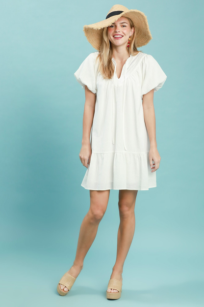 UMGEE FLUTTER SLEEVE TASSEL-TIE RUFFLE HEM MINI DRESS