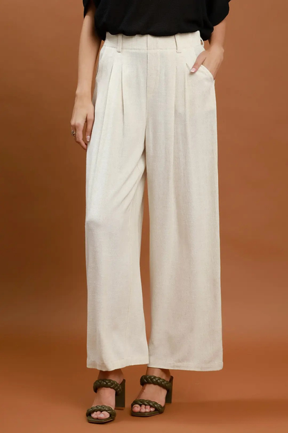 UMGEE HIGH-WAISTED LINEN BLEND WIDE-LEG TROUSER
