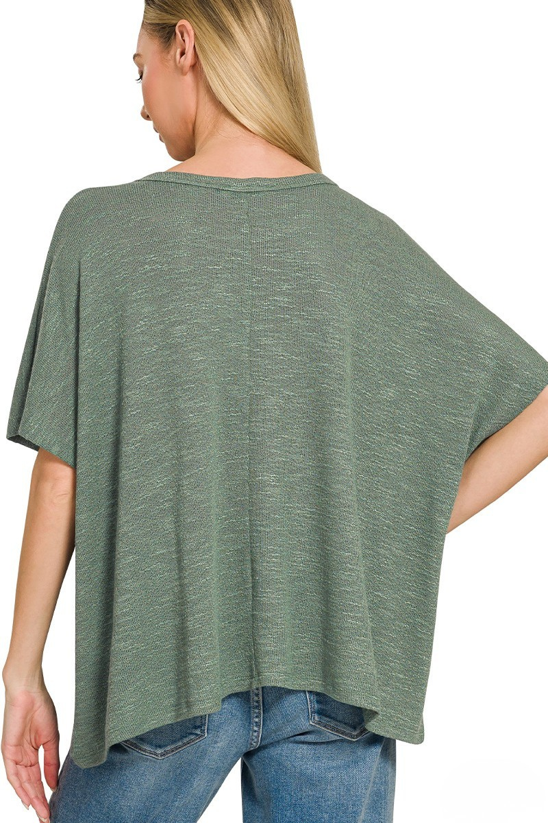 ZENANA OVERSIZED SLUB HACCI TOP - ASH JADE