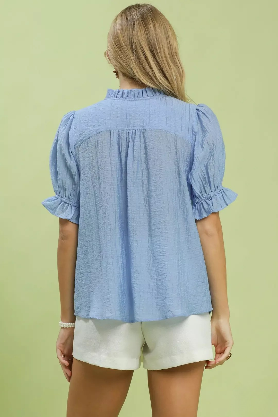 UMGEE TEXTURED BUTTON-FRONT PUFF SLEEVE TOP