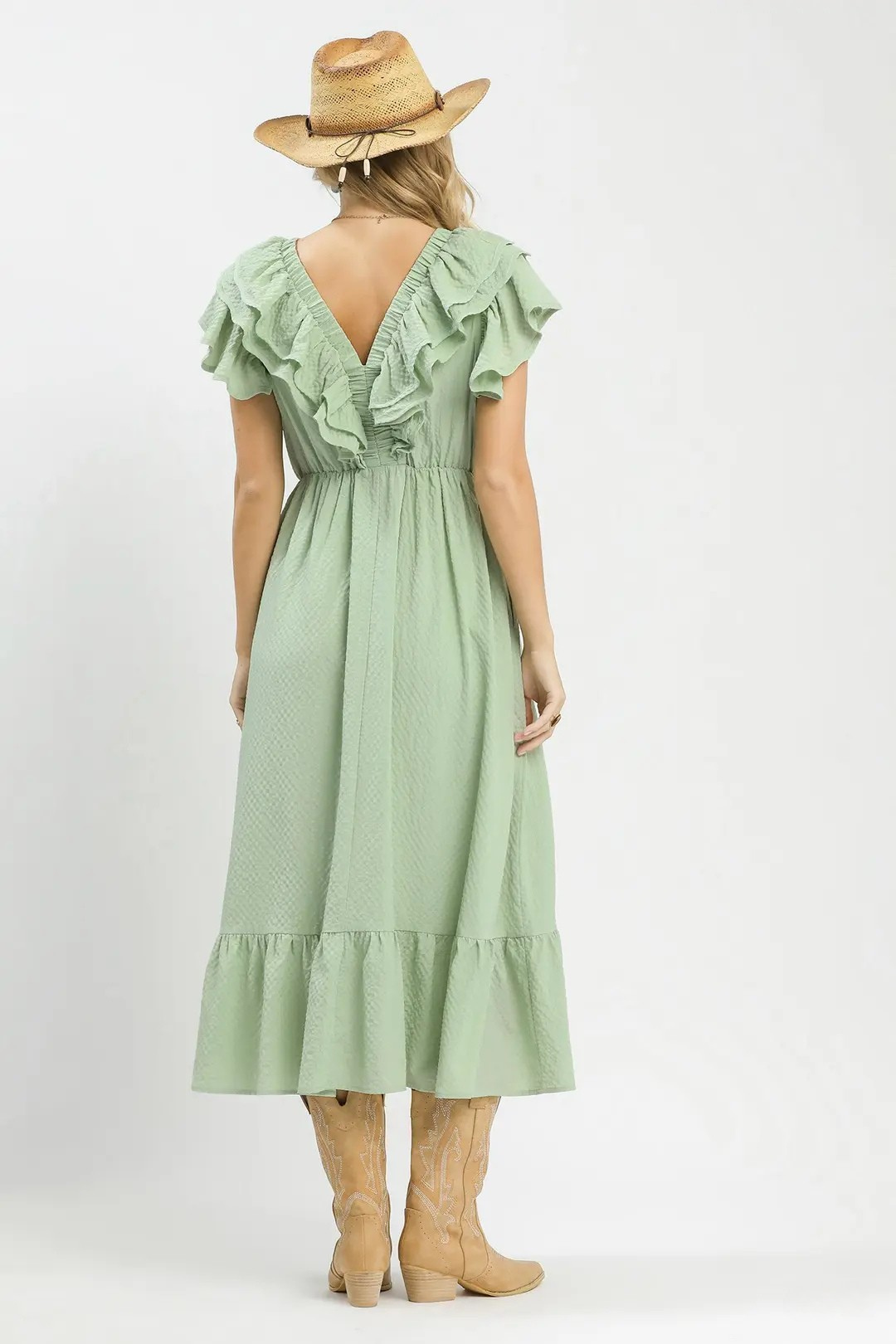 UMGEE TEXTURED RUFFLE MIDI DRESS