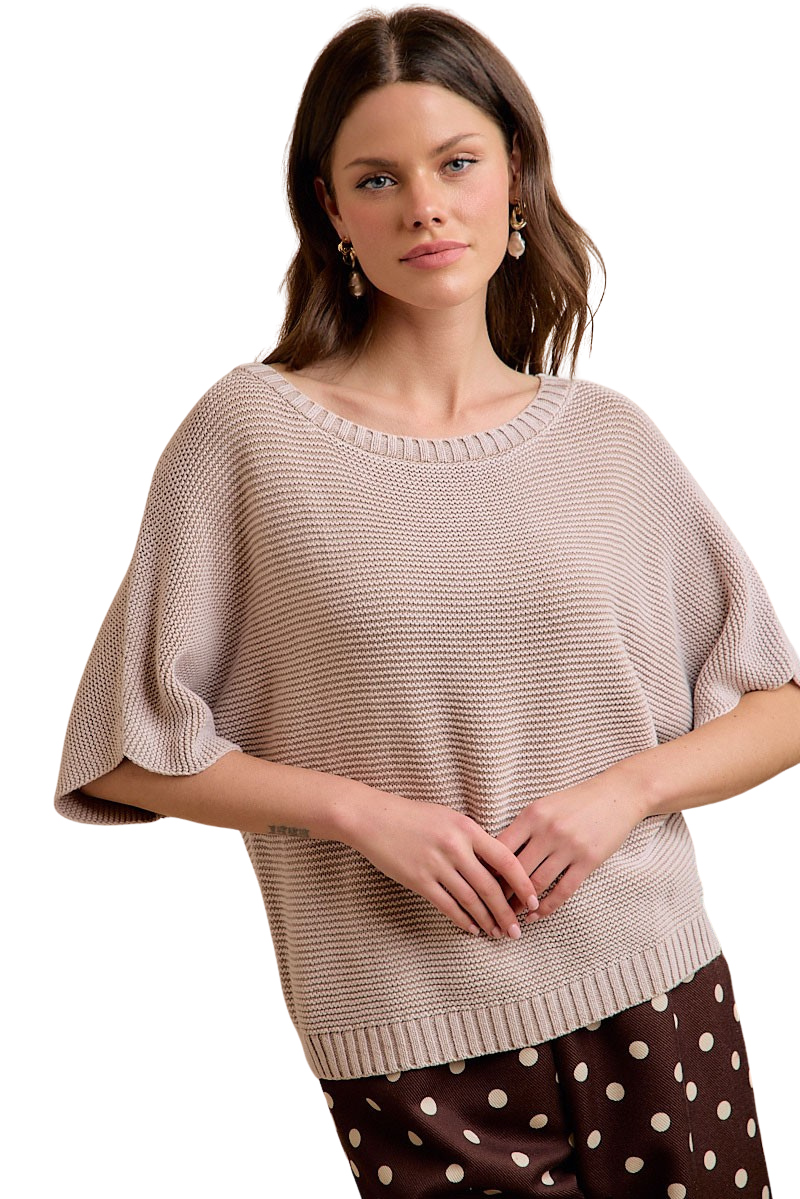 BIBI SHORT DOLMAN SLEEVE WASHED KNIT TOP