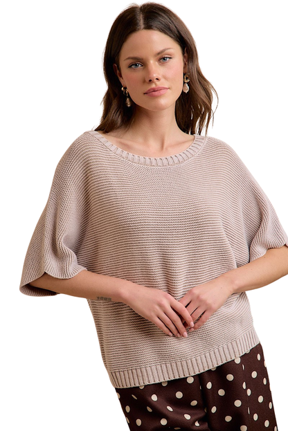 BIBI SHORT DOLMAN SLEEVE WASHED KNIT TOP