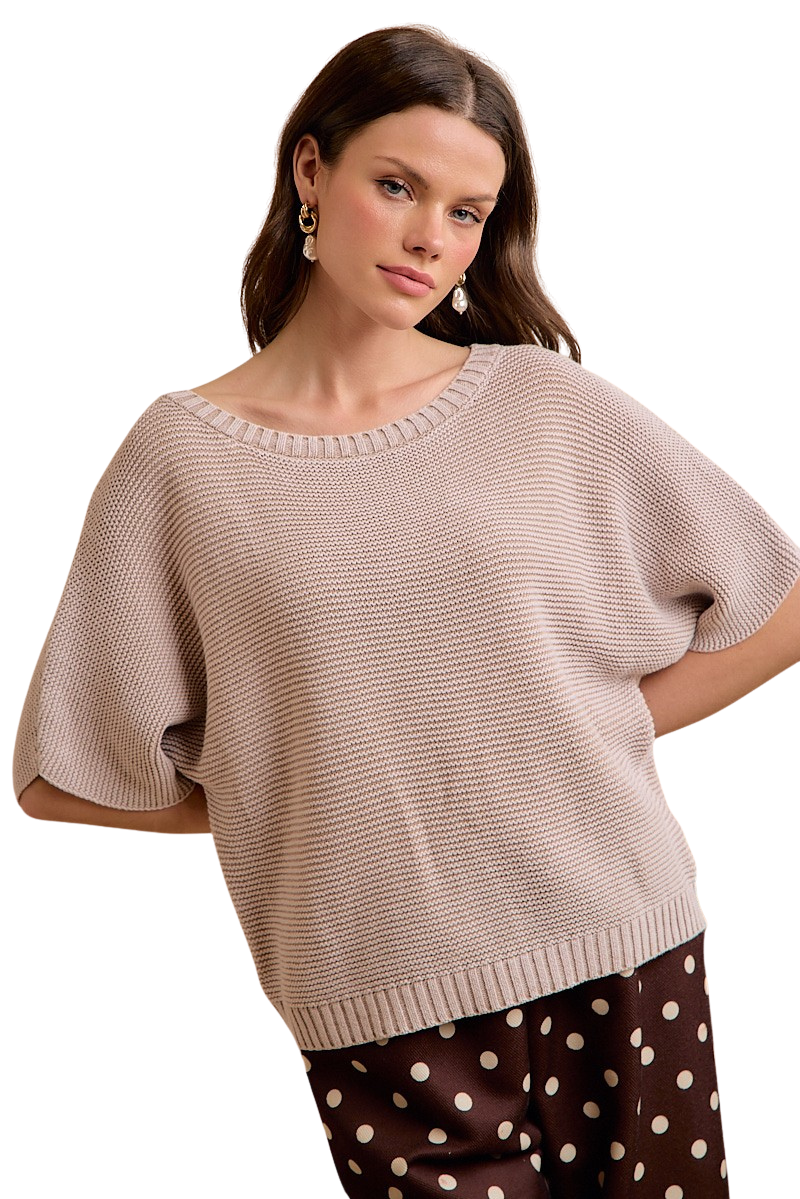 BIBI SHORT DOLMAN SLEEVE WASHED KNIT TOP