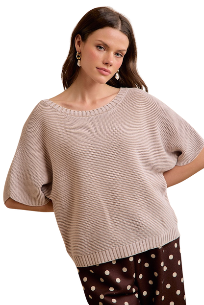 BIBI SHORT DOLMAN SLEEVE WASHED KNIT TOP