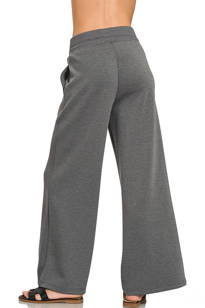 ZENANA SCUBA COLLAR PULLOVER & CENTER SEAM PANTS SET - GRAY