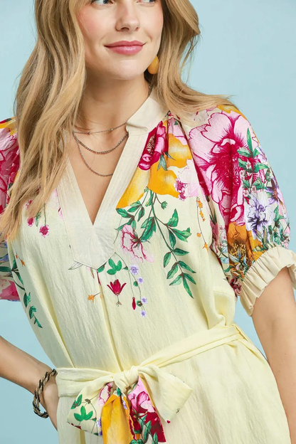 UMGEE FLORAL BORDER PRINT MIDI DRESS - ECRU MIX