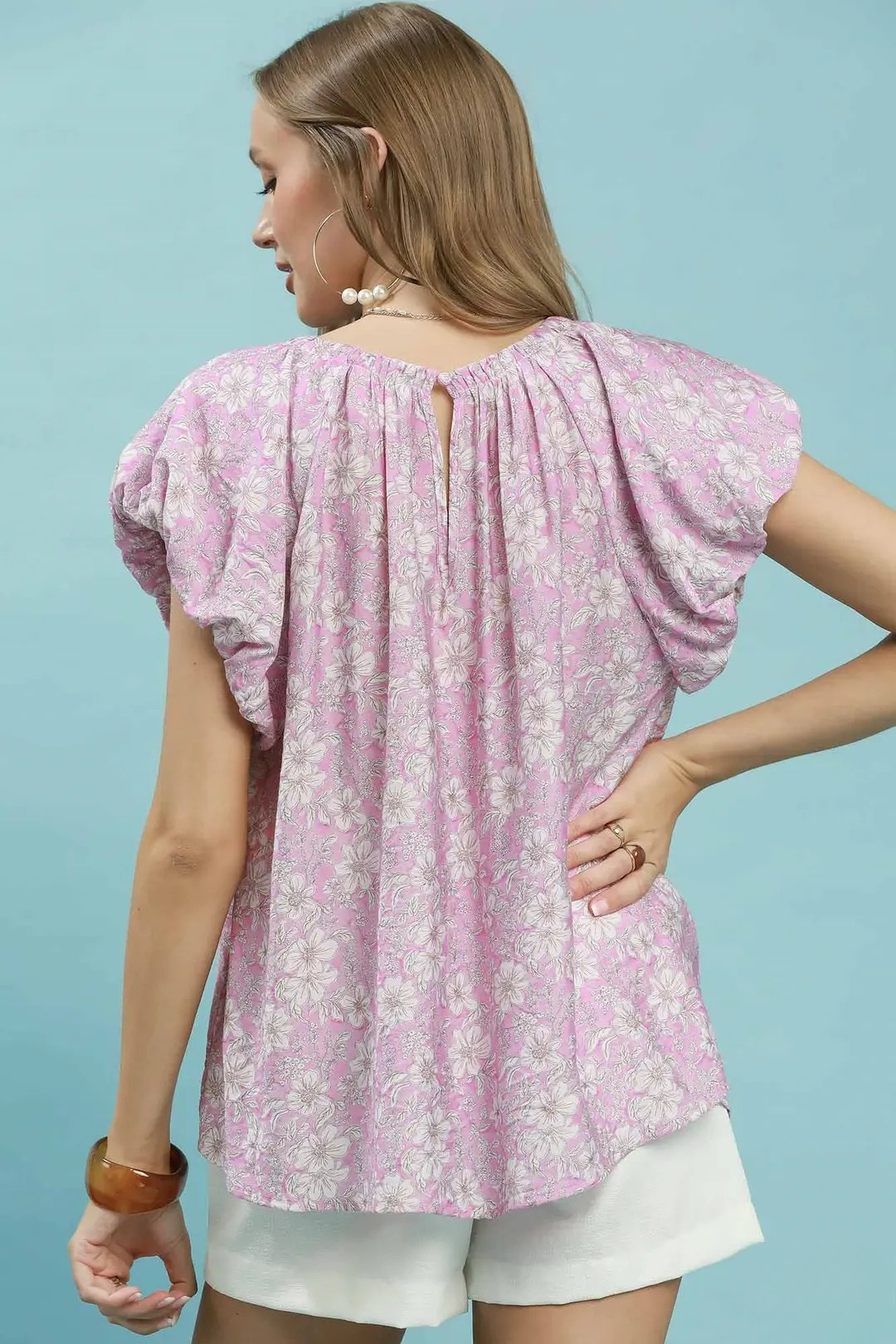 UMGEE FLORAL PUFF SLEEVE BLOUSE - PINK
