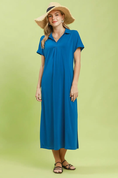 UMGEE BELTED COLLAR MIDI DRESS