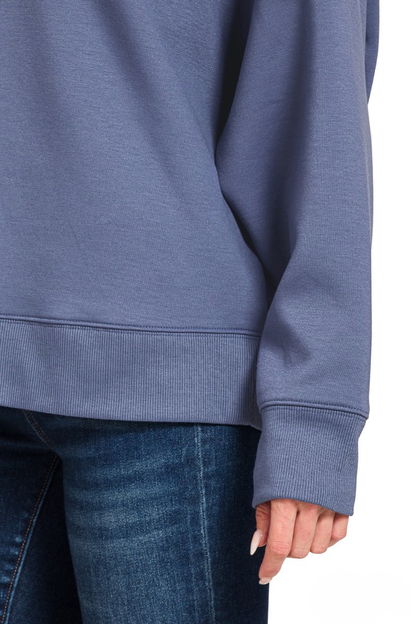 ZENANA SCUBA COLLAR PULLOVER & CENTER SEAM PANTS SET - BLUE INDIGO