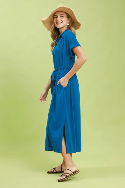 UMGEE BELTED COLLAR MIDI DRESS
