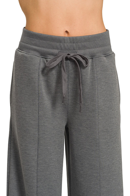 ZENANA SCUBA COLLAR PULLOVER & CENTER SEAM PANTS SET - GRAY