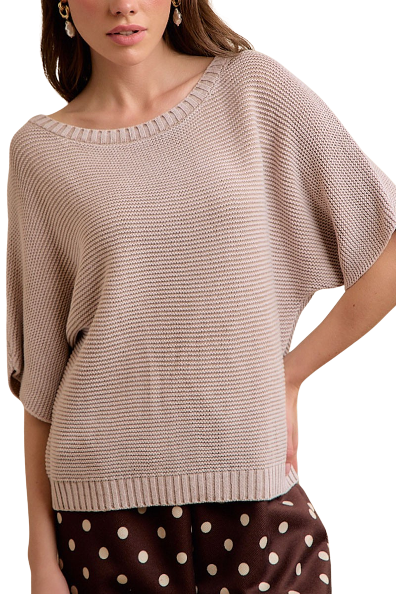 BIBI SHORT DOLMAN SLEEVE WASHED KNIT TOP