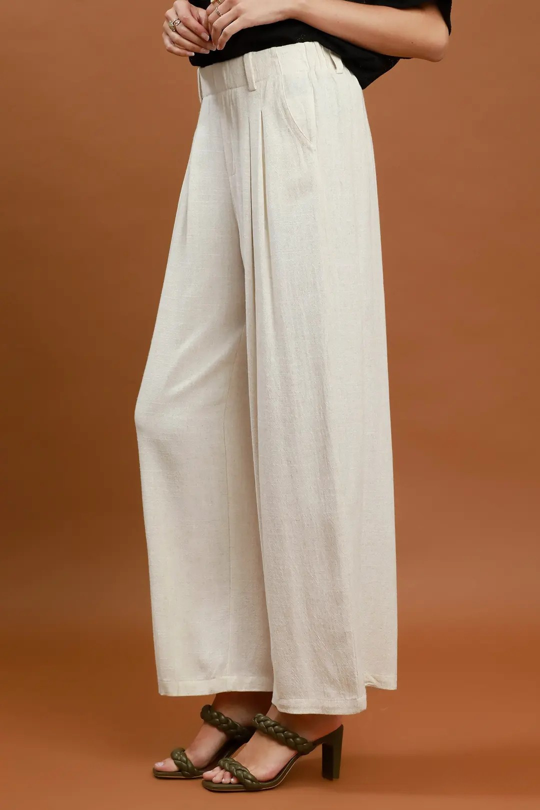UMGEE HIGH-WAISTED LINEN BLEND WIDE-LEG TROUSER