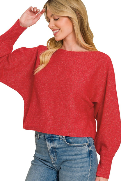 ZENANA BOAT NECK BALLOON SLEEVE SWEATER