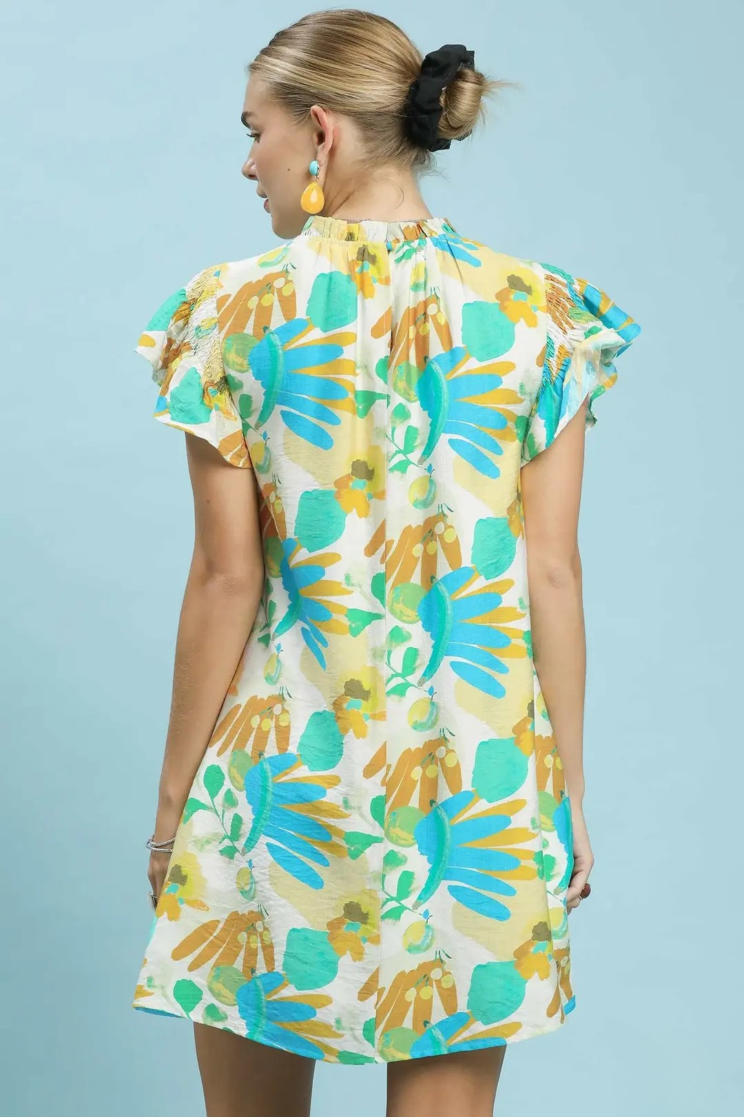 UMGEE RUFFLED BOTANICAL PRINT MINI DRESS