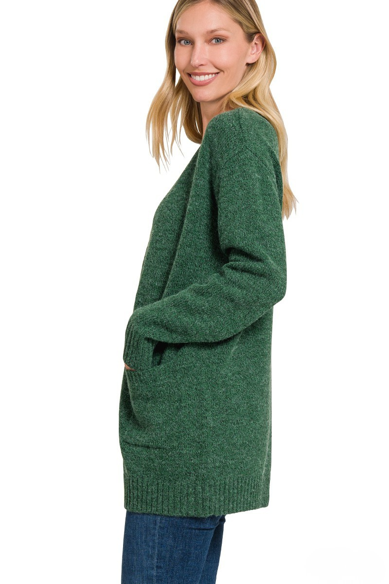 ZENANA OPEN CARDIGAN - DARK GREEN