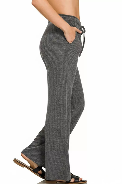 ZENANA RIBBED DRAWSTRING LOUNGE PANTS