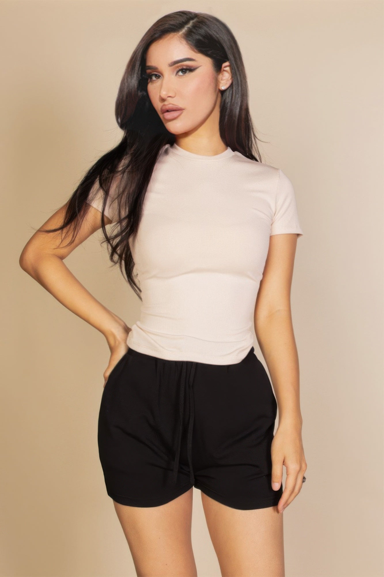 RIBBED SHORT SLEEVE TOP